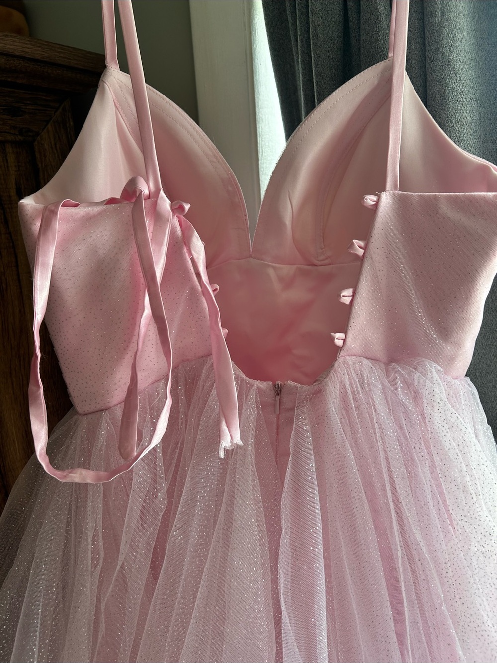 Pink Ruffled Tulle Prom Dress - Picture 2 of 3